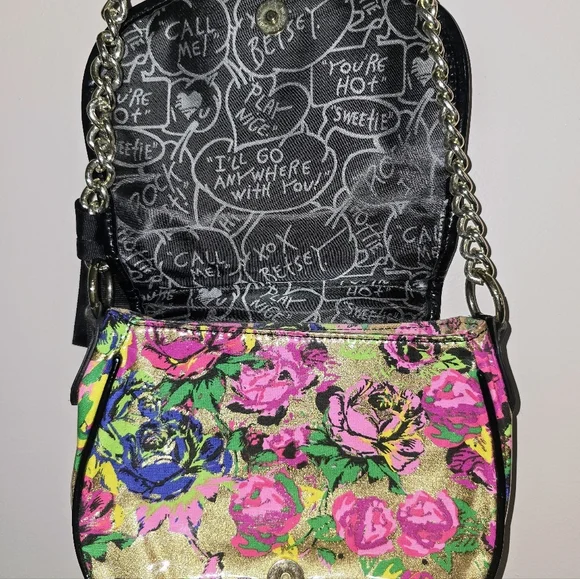 Betsey Johnson Pink and Green Crossbody Bag with Floral Design - Picture 6 of 7
